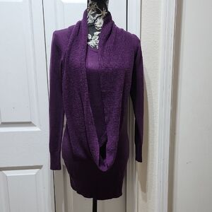 Purple Women's Sweater Dress And Matching Scarf Set M
